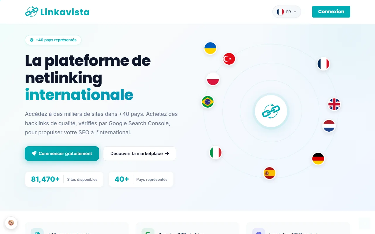 page d'accueil de linkavista, la plateforme de netlinking