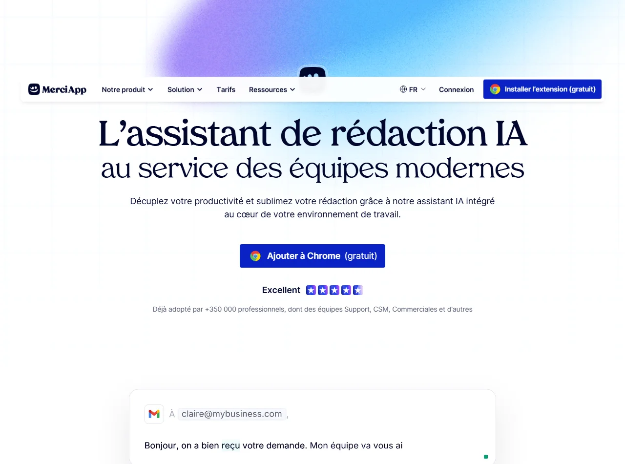 page d'accueil officielle de merciapp : l'assistant de redaction ia