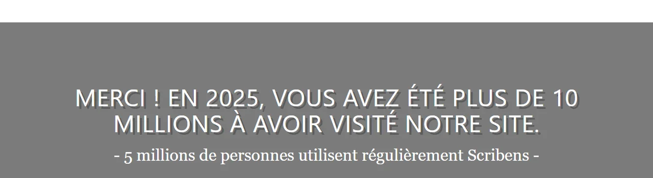 L'audience revendiquée par Scribens bandeau officiel de scribens : plus de 10 millions de visiteurs en 2025