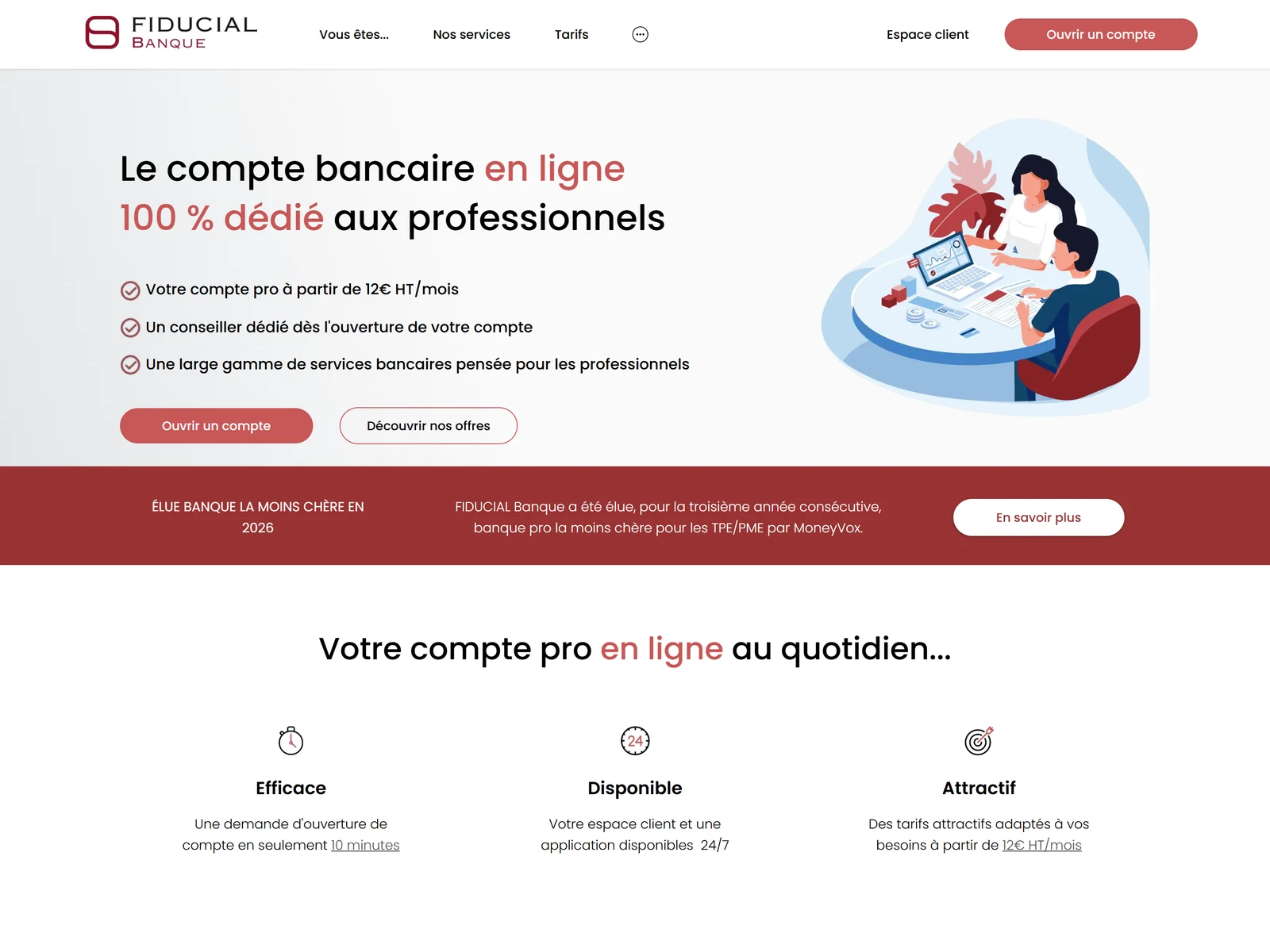 page d accueil de Fiducial Banque, banque professionnelle TPE