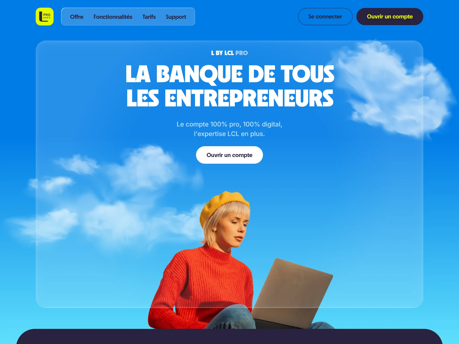page d accueil de L by LCL Pro, compte professionnel en ligne