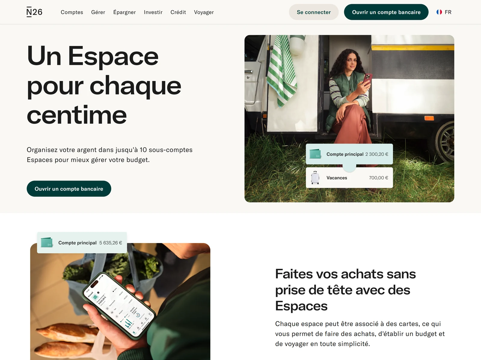 espaces et sous-comptes de l application n26, captures le 13 aout 2026 sur n26.com