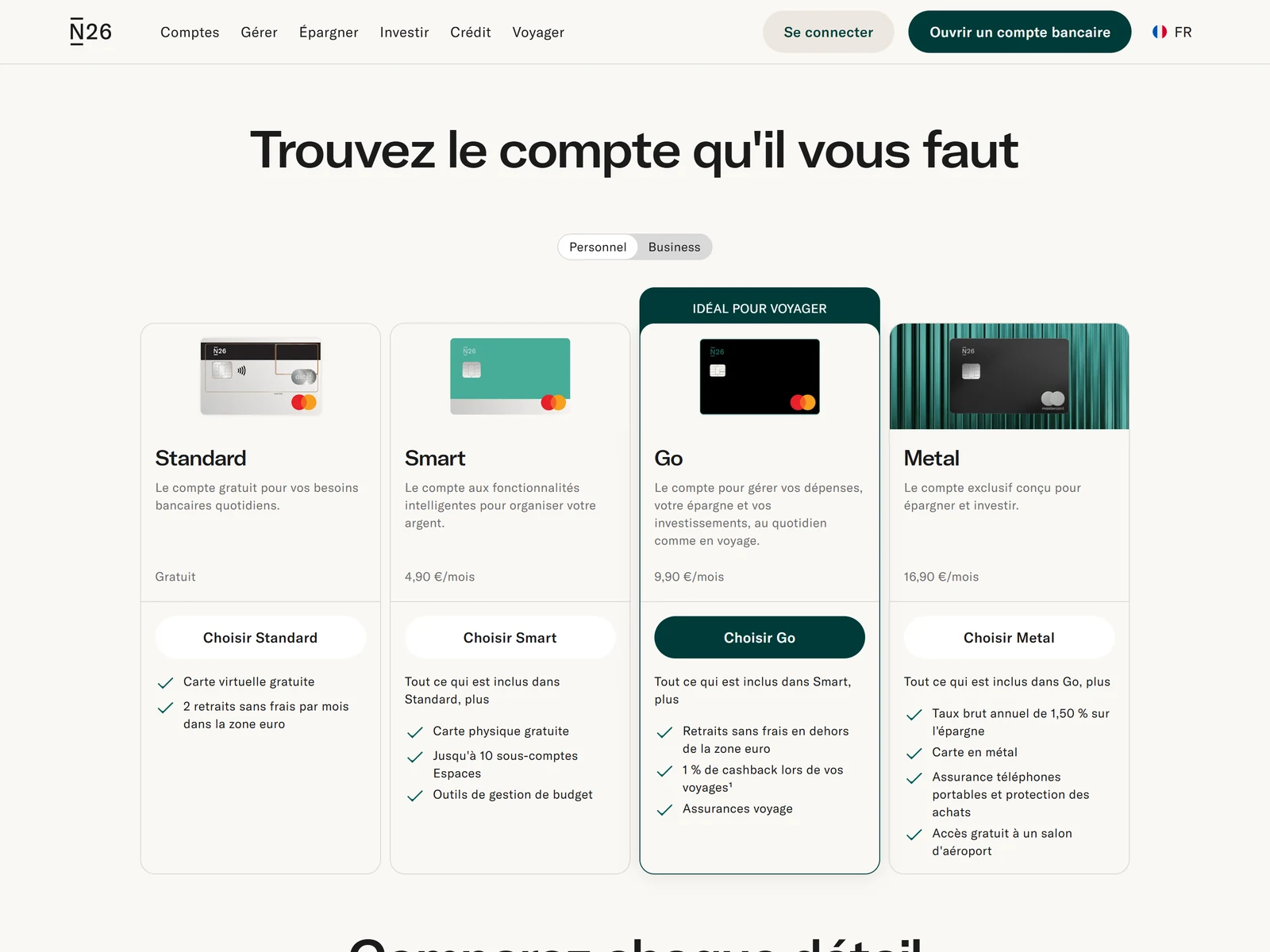 les quatre formules n26, capturees le 13 aout 2026 sur n26.com