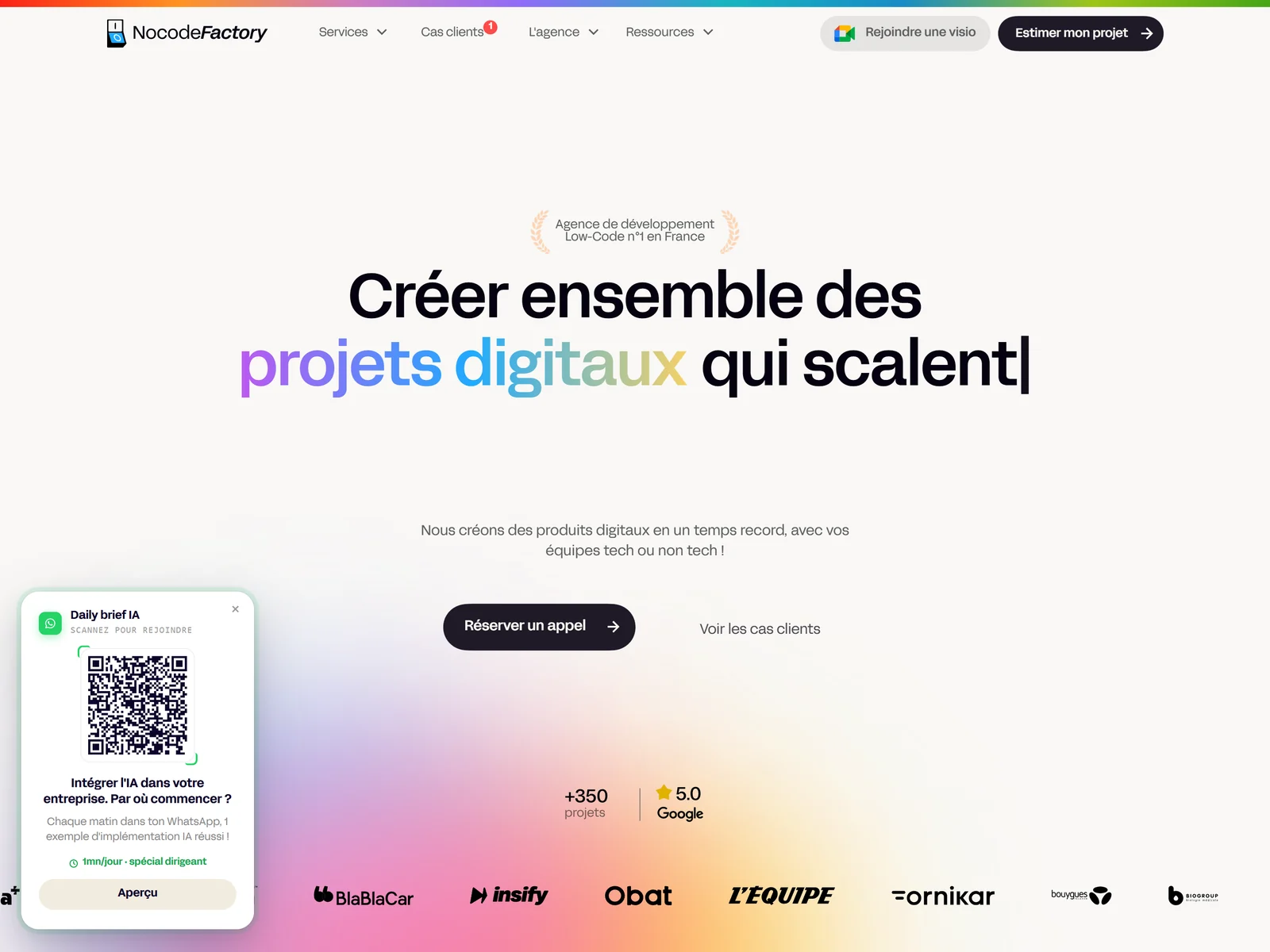 page d'accueil du site de Nocode Factory