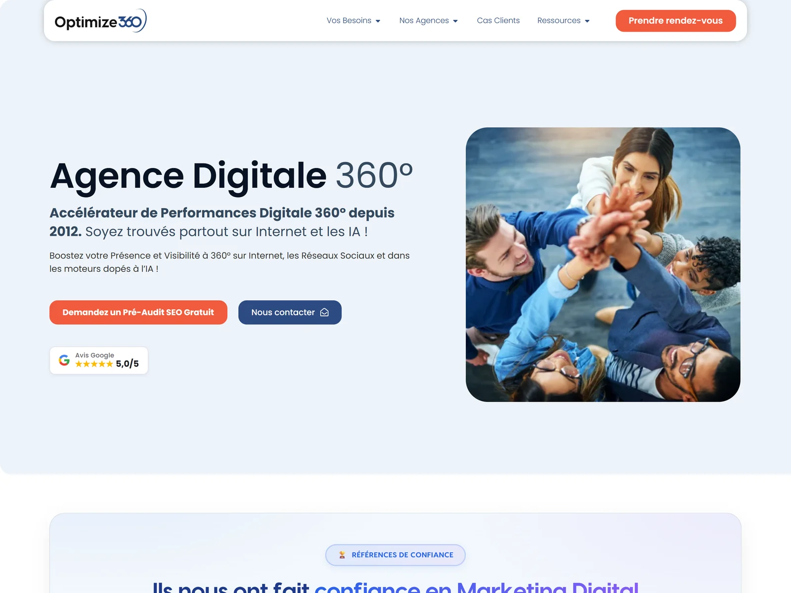 page d'accueil du site de Optimize360
