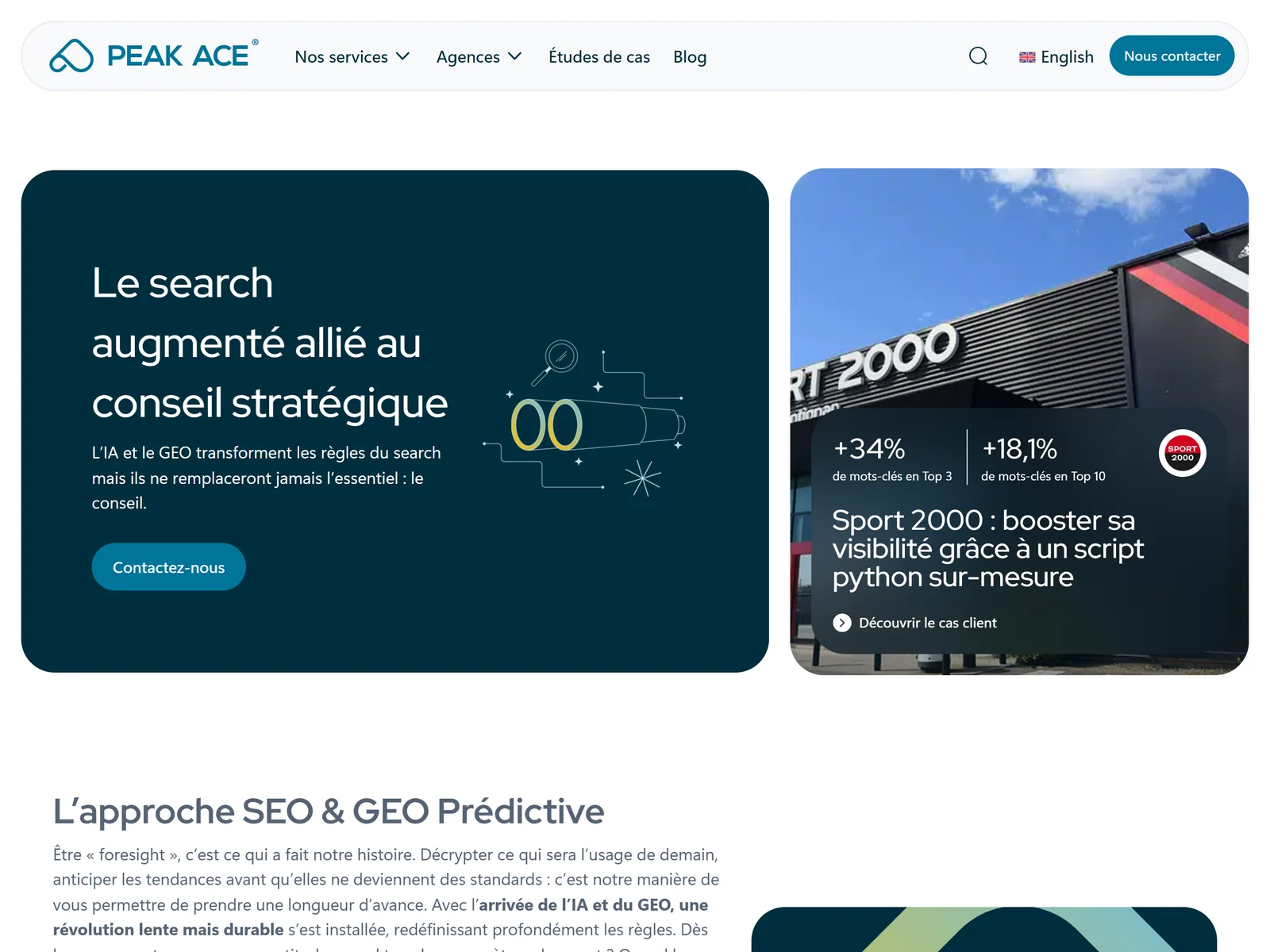 page d'accueil du site de Peak Ace