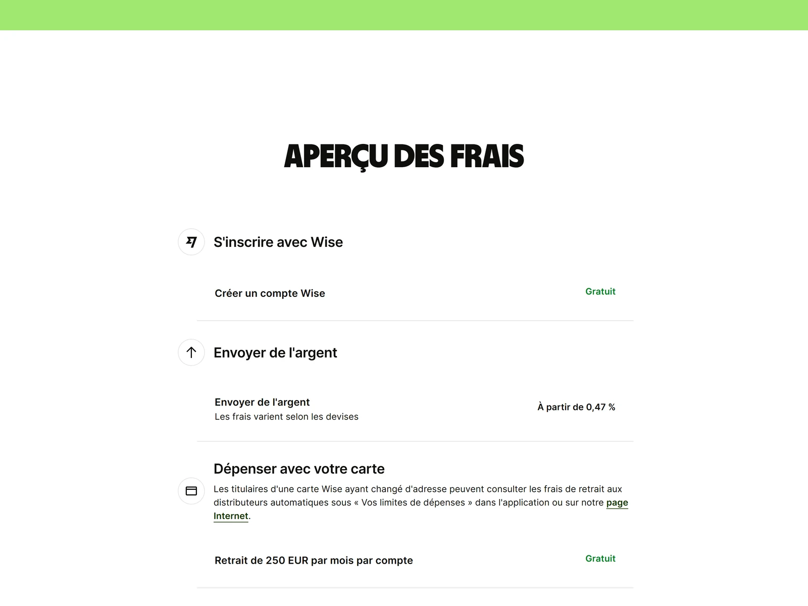 apercu officiel des frais wise, capture le 13 aout 2026 sur wise.com